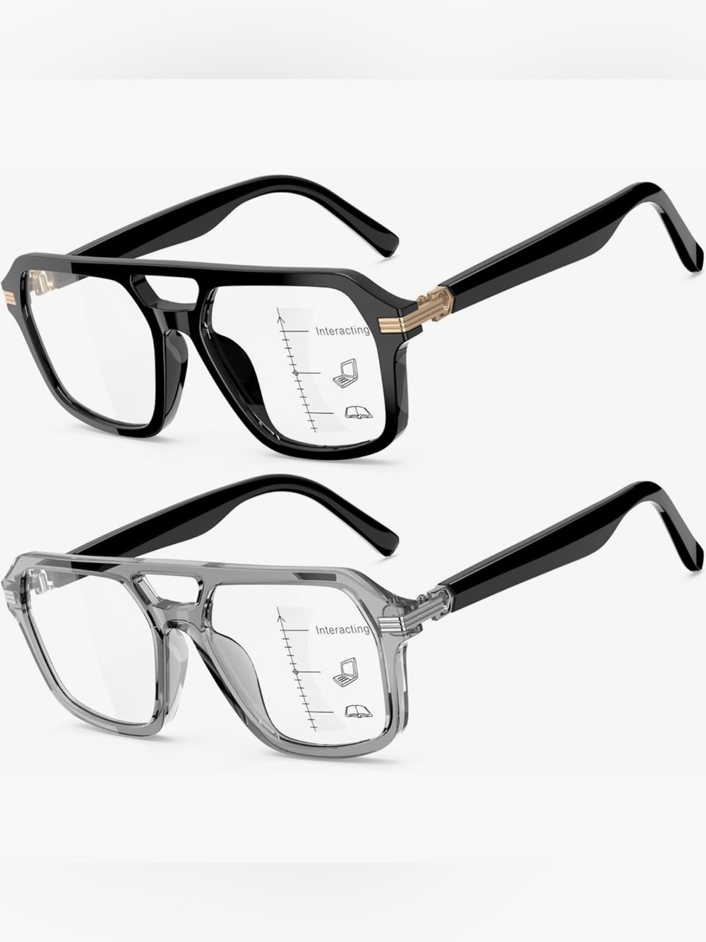 Aviator Progressive Readers, No Line Computer Reading Glasses, 2 Pack